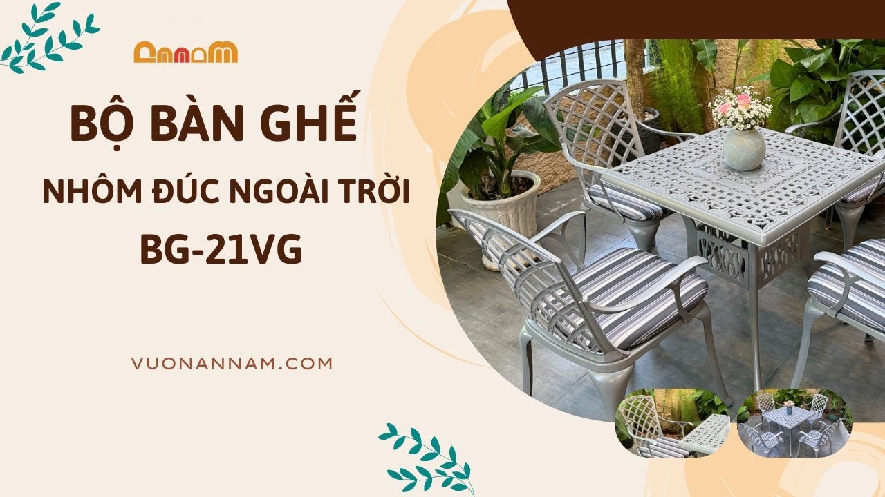 Bộ bàn ghế nhôm đúc ngoài trời BG-21VG - Vườn An Nam