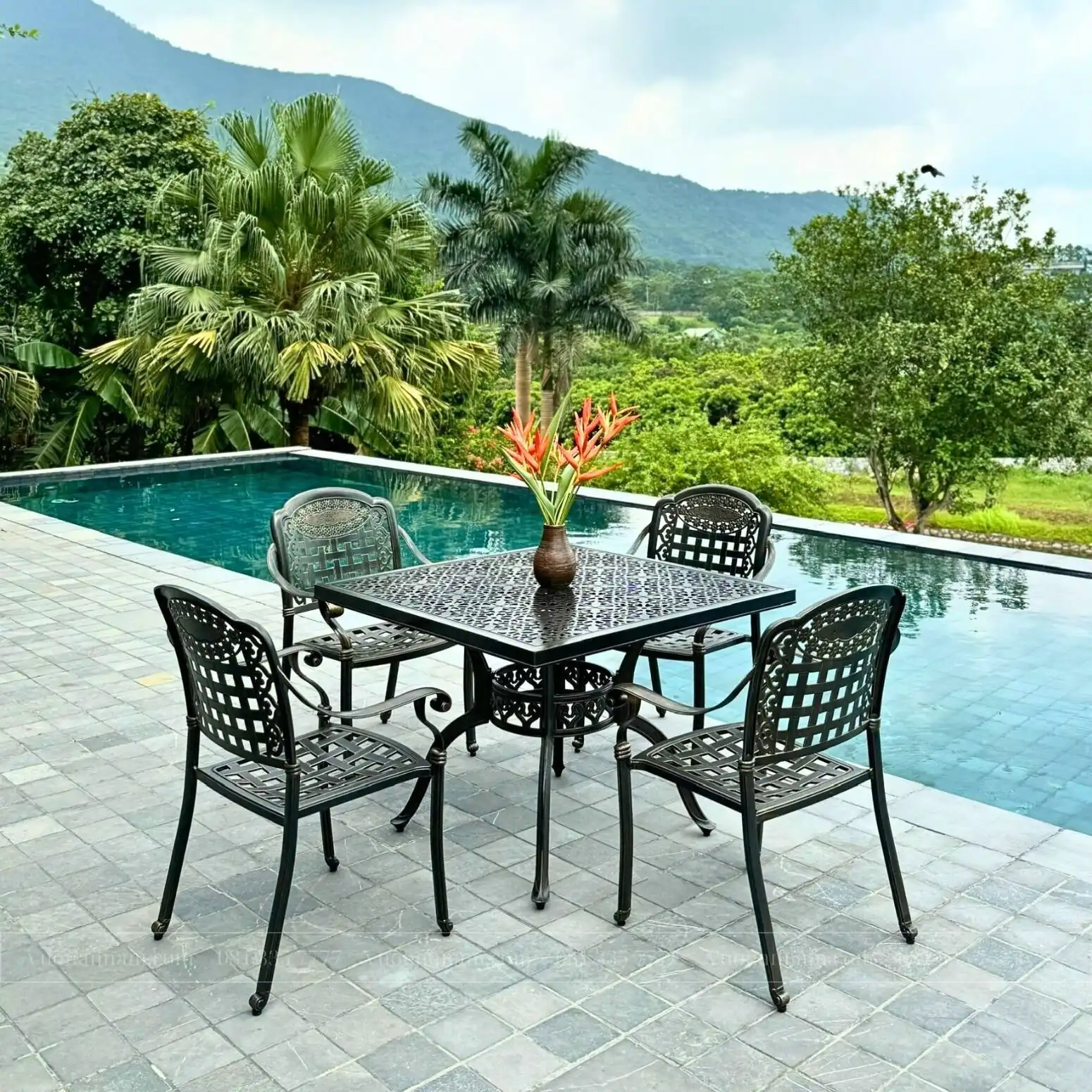 Bộ bàn ghế sân vườn nhôm đúc BG-04VN bàn 100cm