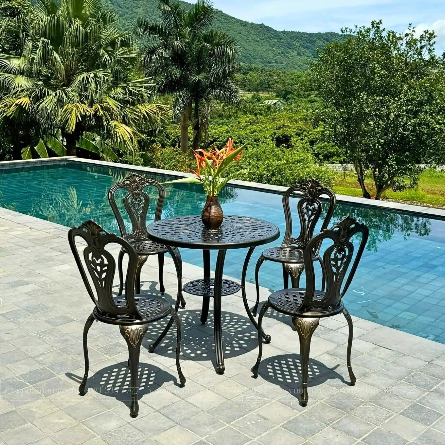 Bộ bàn ghế sân vườn nhôm đúc BG02-D80N