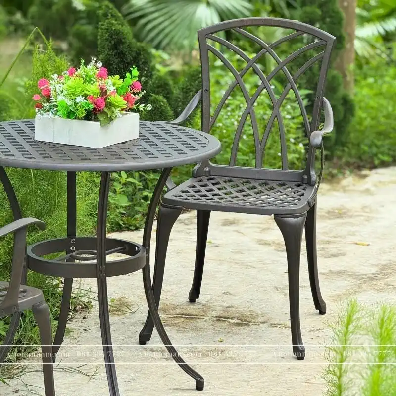 Bộ bàn ghế sân vườn BG19-D80C màu cát bàn D80cm