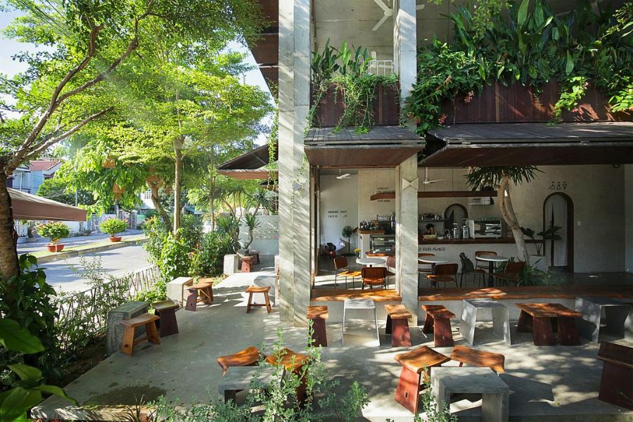 Mẫu quán cafe sân vườn không gian mở