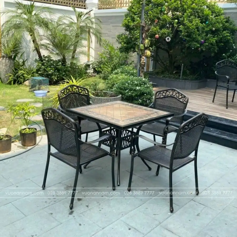 Bộ bàn ghế sân vườn nhôm đúc BG-05VM ngoài trời