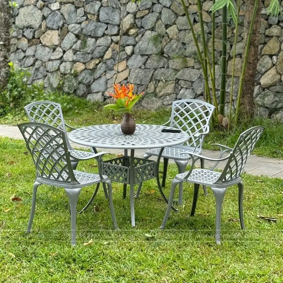 Bộ bàn ghế sân vườn BG-21TG màu xám bàn D100cm
