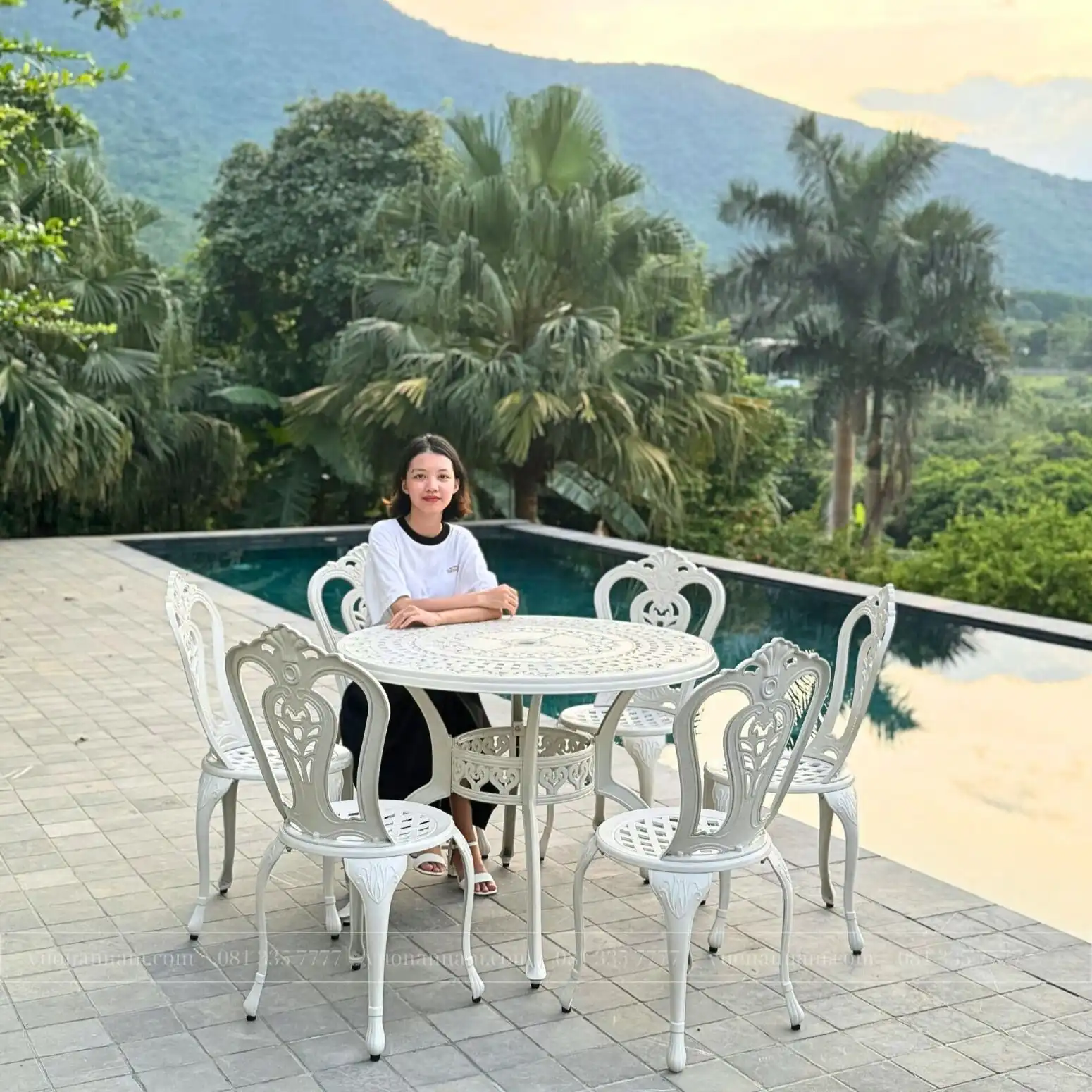 Bộ bàn ghế sân vườn nhôm đúc BG02-D100T (2)