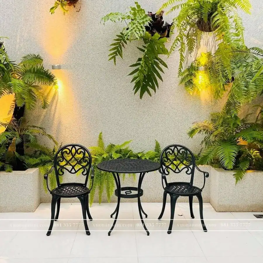 Bộ bàn ghế ban công BG-17N màu nâu bàn D70cm