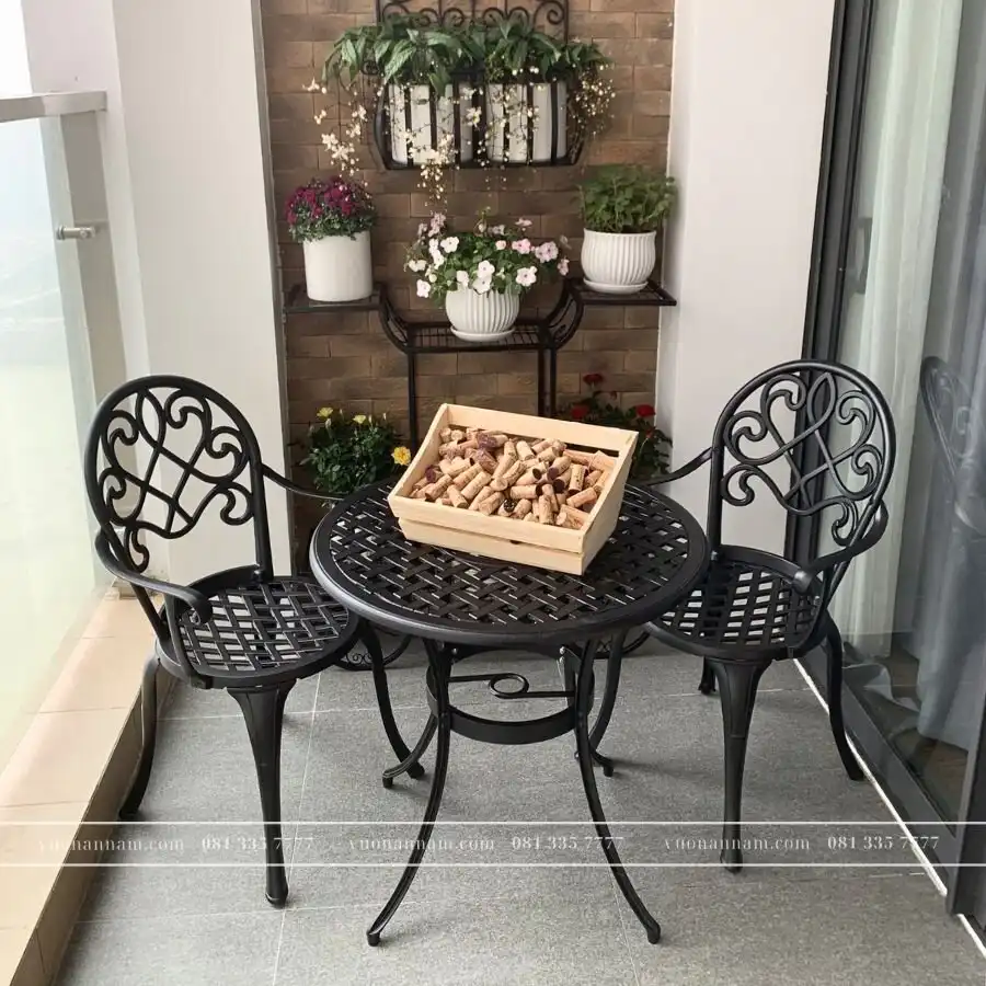 Bộ bàn ghế ban công BG-17N màu nâu bàn D70cm