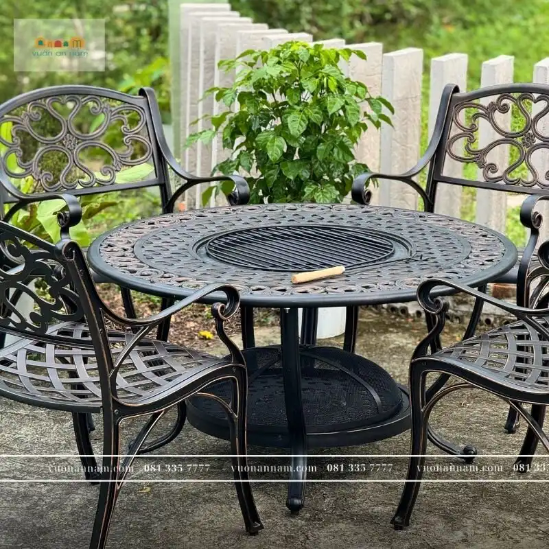 Bộ bàn ghế sân vườn BG-23N màu nâu bàn D100cm