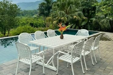 Bộ bàn ghế sân vườn BG04-2.0CNT màu trắng 8 ghế