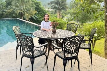 Bộ bàn ghế sân vườn BG26-D120N màu nâu 6 ghế