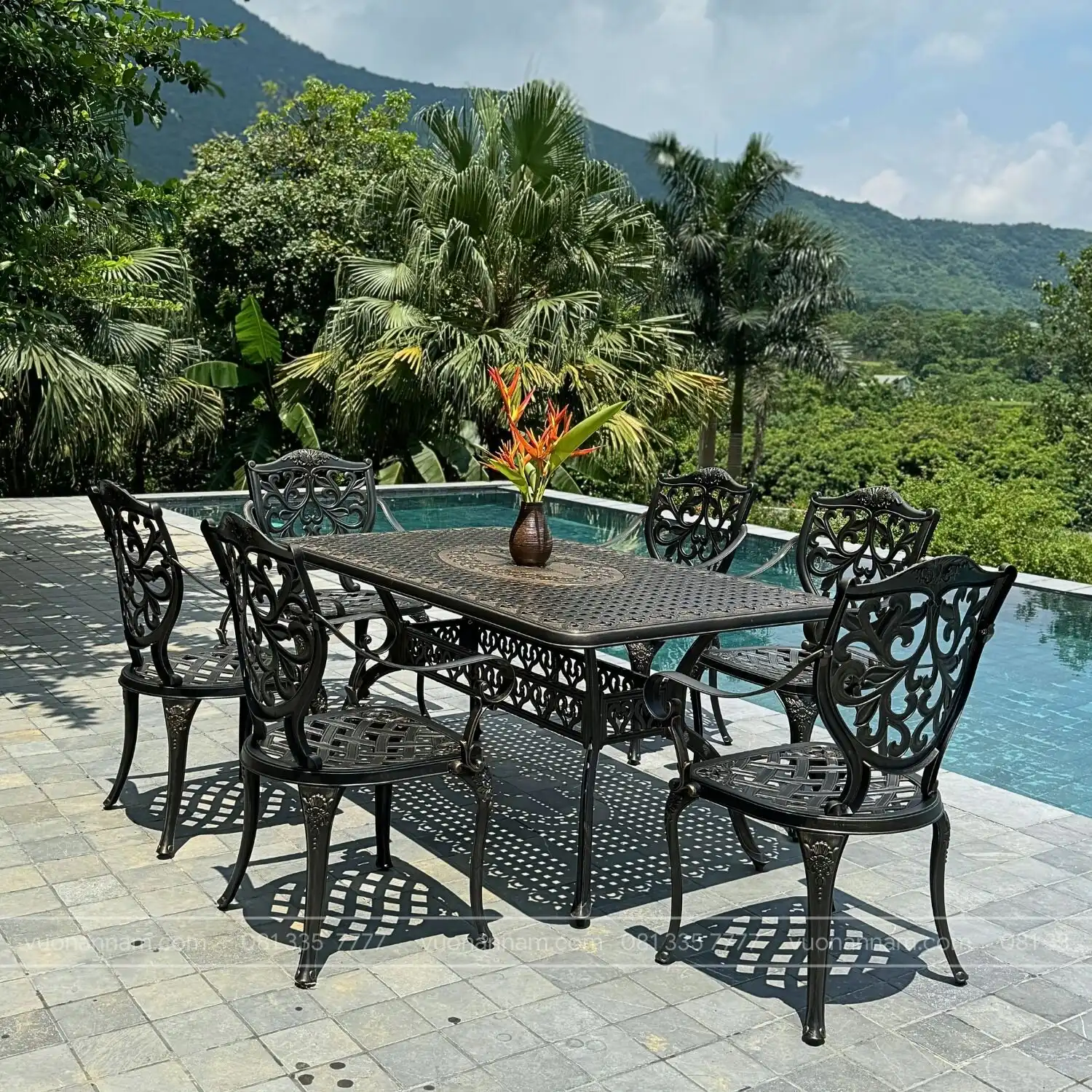 Bộ bàn ghế nhôm đúc ngoài trời 6 ghế BG-22CNN