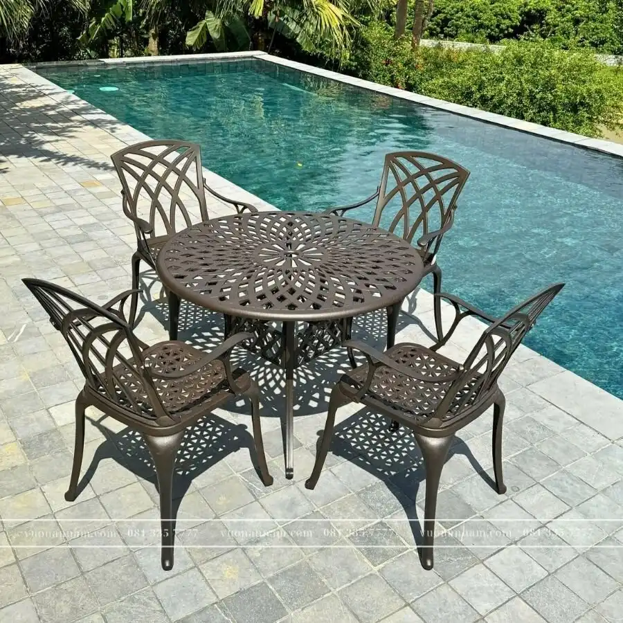 Bộ bàn ghế sân vườn BG-19C màu cát bàn D100cm