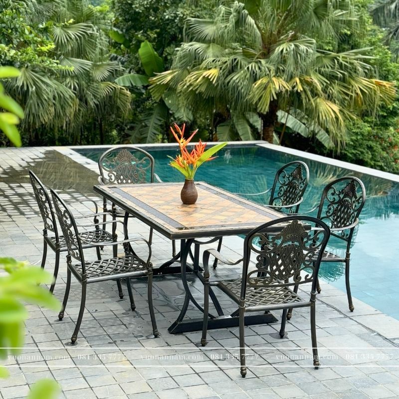 Bộ bàn ghế sân vườn màu nâu 6 ghế BG-06CNM