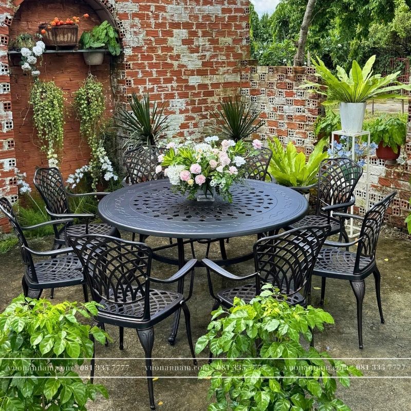 Bộ bàn ghế sân vườn màu nâu 8 ghế BG15-D150N