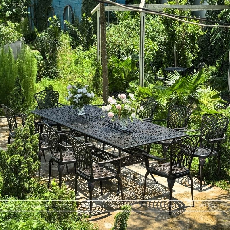 Bộ bàn ghế sân vườn BG16-2.5CNN màu nâu 10 ghế