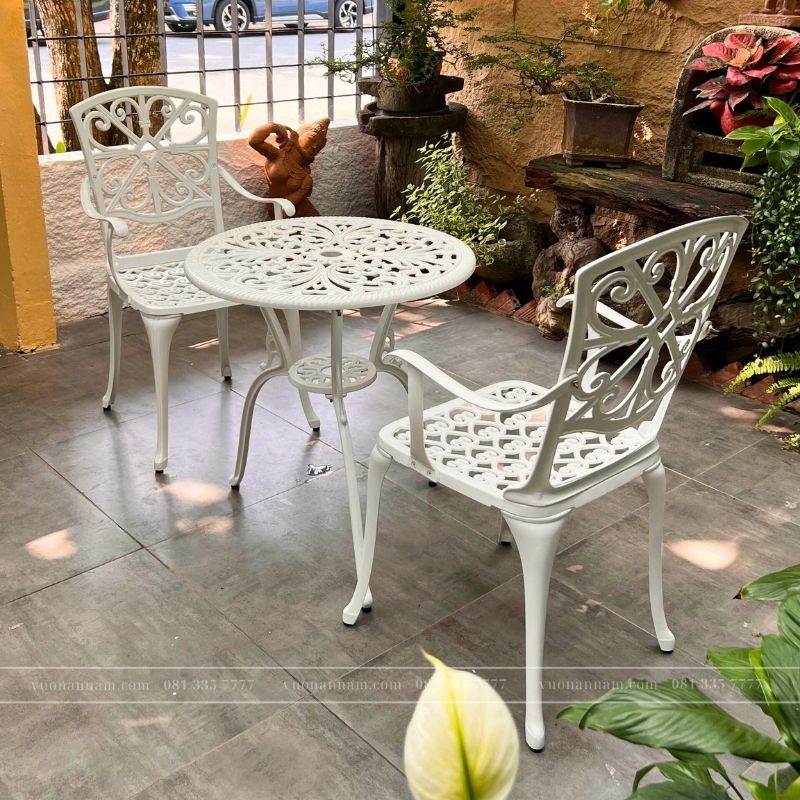 Bộ bàn ghế ban công BG29-D60T màu trắng bàn D60cm