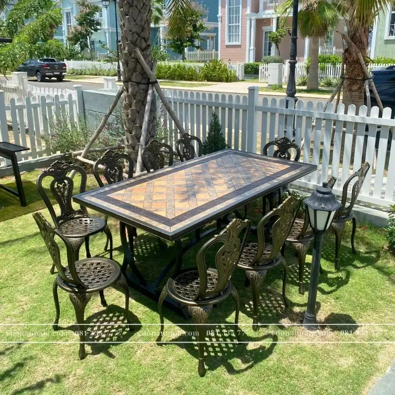 Bộ bàn ghế sân vườn BG-02CNM màu nâu 10 ghế