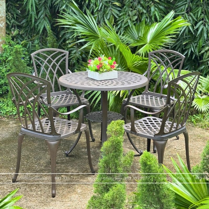 Bộ bàn ghế sân vườn BG18-80C màu cát bàn D80cm