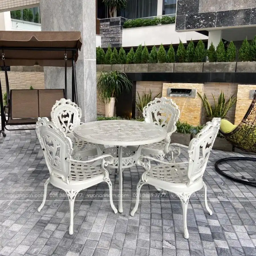 Bộ bàn ghế sân vườn nhôm đúc BG-E3 bàn D100cm