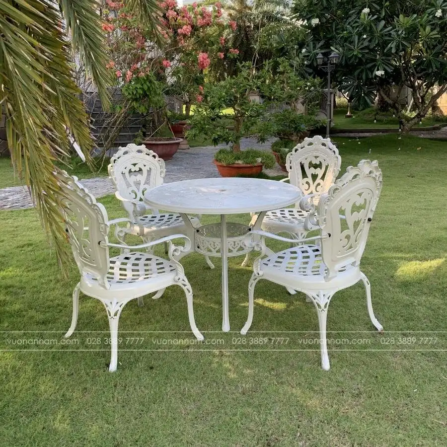 Bộ bàn ghế sân vườn nhôm đúc BG-E3 bàn D100cm - Ảnh 4