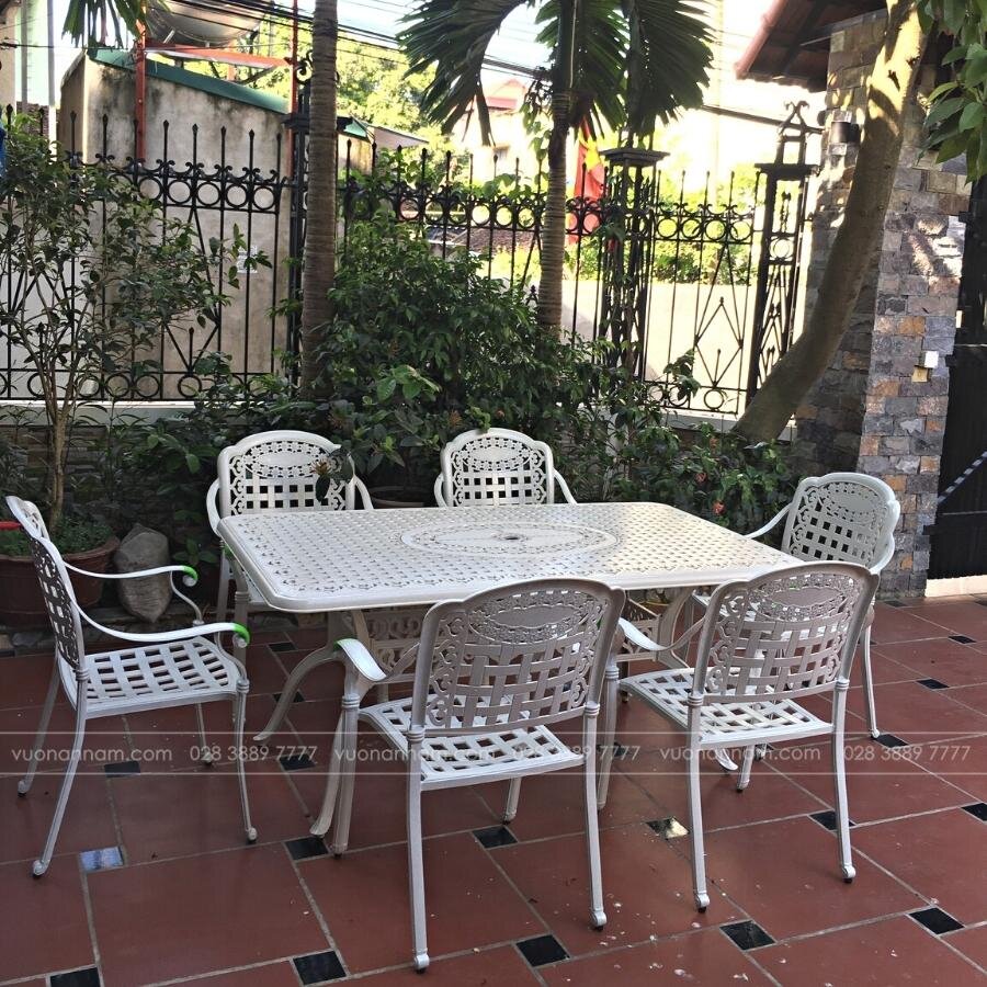 Bộ bàn ghế sân vườn màu trắng 6 ghế BG-04CNT - Ảnh 3