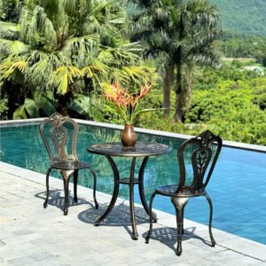 Bộ bàn ghế ban công sân vườn BG-02N màu nâu bàn D70cm