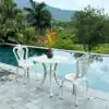 Bộ bàn ghế sân vườn ngoài trời BG-02T màu trắng bàn D70cm