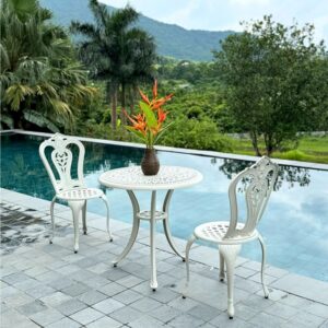 Bộ bàn ghế sân vườn ngoài trời BG-02T màu trắng bàn D70cm