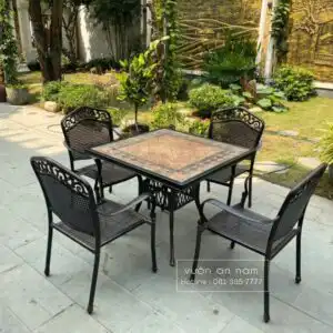 Bộ bàn ghế sân vườn BG-05VM màu nâu bàn vuông 94cm