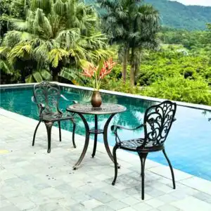 Bộ bàn ghế ban công ngoài trời BG-11N màu nâu bàn D70cm