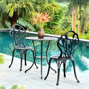 Bộ bàn ghế ban công BG-12N màu đen bàn D60cm