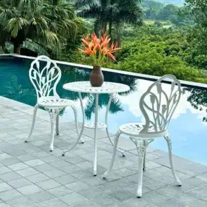 Bộ bàn ghế ban công BG-12T màu trắng bàn D60cm