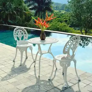 Bộ bàn ghế ban công BG-28T màu trắng bàn D65cm