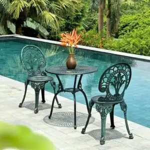 Bộ bàn ghế ban công BG-28X màu xanh bàn D65cm