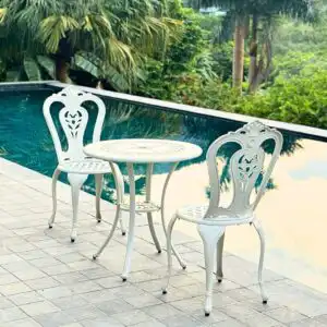 Bộ bàn ghế ban công BG02-D65T màu trắng D65cm