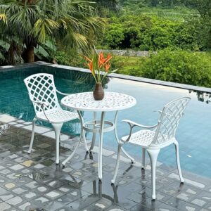 Bộ bàn ghế ban công BG21-D83T màu trắng bàn D83cm