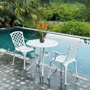 Bộ bàn ghế ban công BG21-D83T màu trắng bàn D83cm