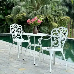 Bộ bàn ghế ban công BG10-D60T màu trắng bàn D60cm