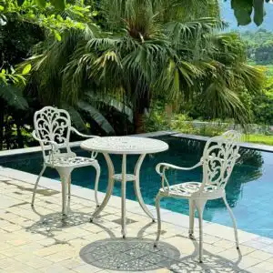 Bộ bàn ghế ban công ngoài trời BG-11T màu trắng bàn D70cm