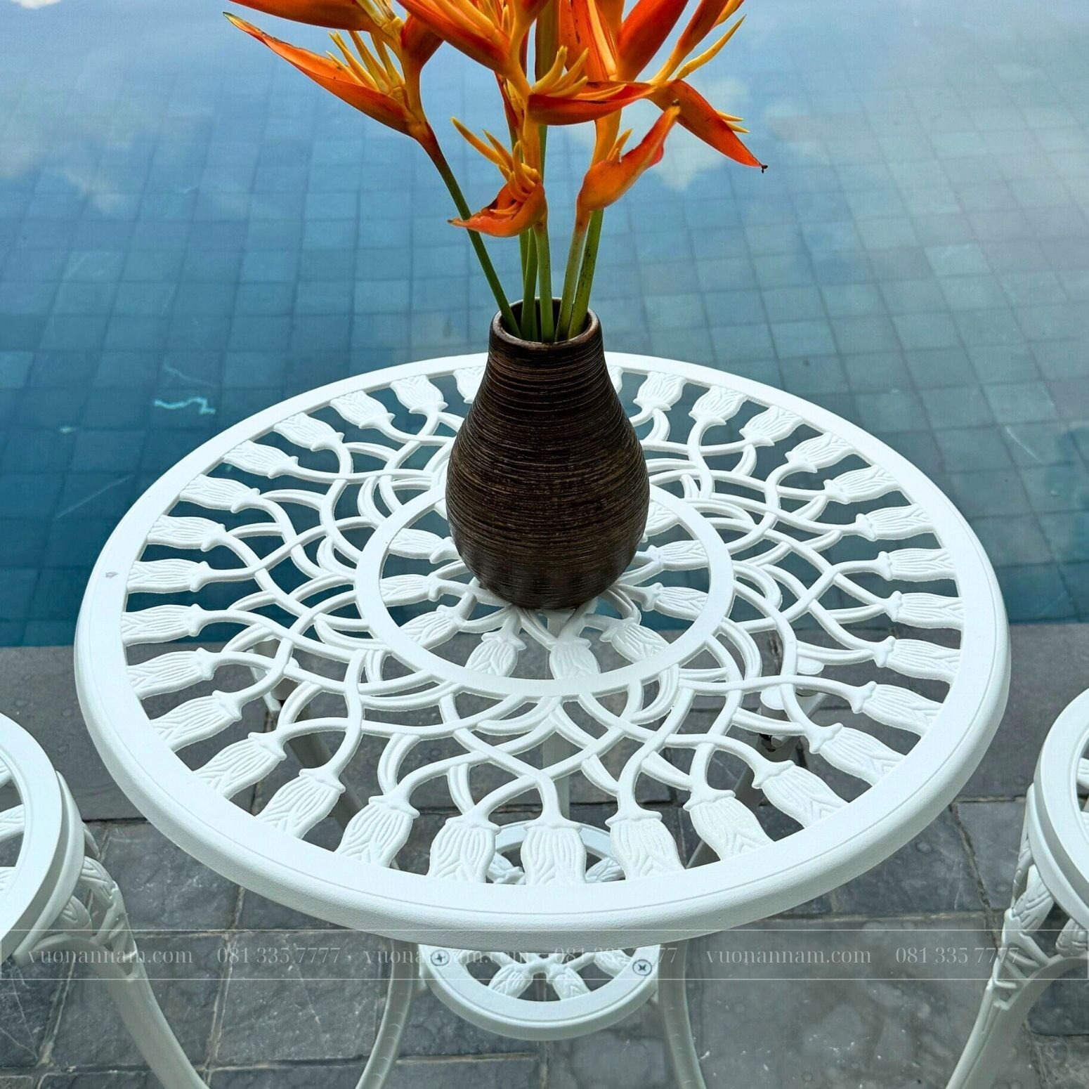 Bộ bàn ghế ban công BG-12T màu trắng bàn D60cm - Ảnh 3