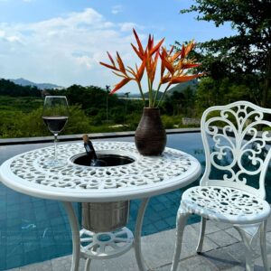 Alternative view of Bộ bàn ghế sân vườn nhôm đúc BG-14T sang trọng màu trắng bàn D70cm