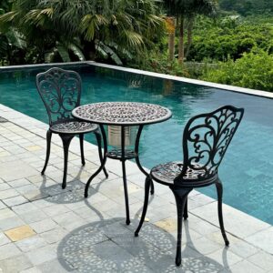 Bộ bàn ghế ban công BG-14N nhôm đúc màu nâu bàn D70cm