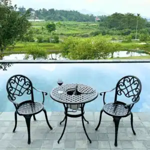 Bộ bàn ghế ban công BG-17N màu nâu bàn D70cm