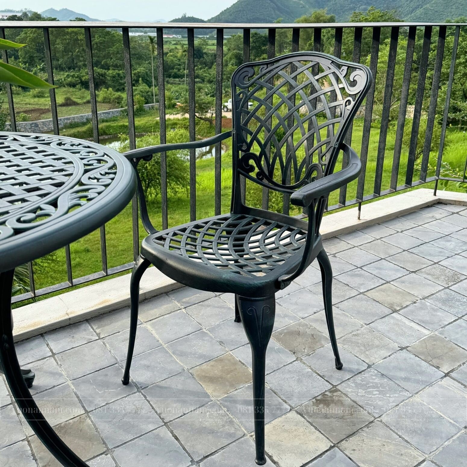 Bộ bàn ghế sân vườn ngoài trời BG-26X màu xanh bàn D90cm - Ảnh 2