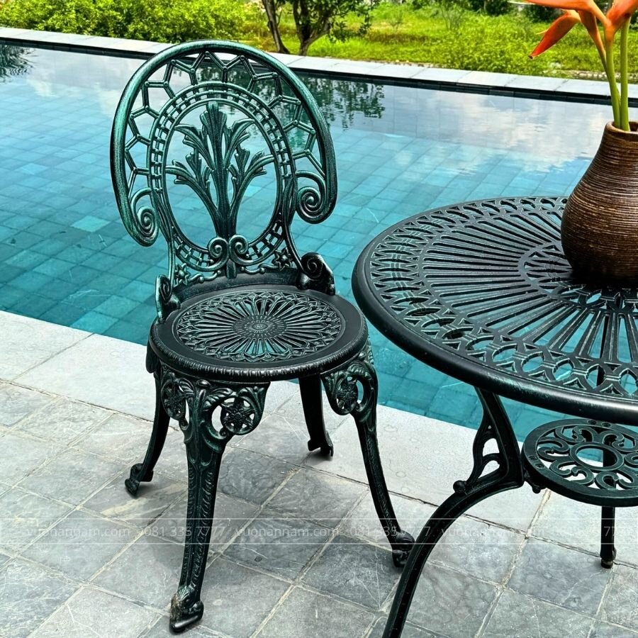 Bộ bàn ghế ban công BG-28X màu xanh bàn D65cm - Ảnh 2