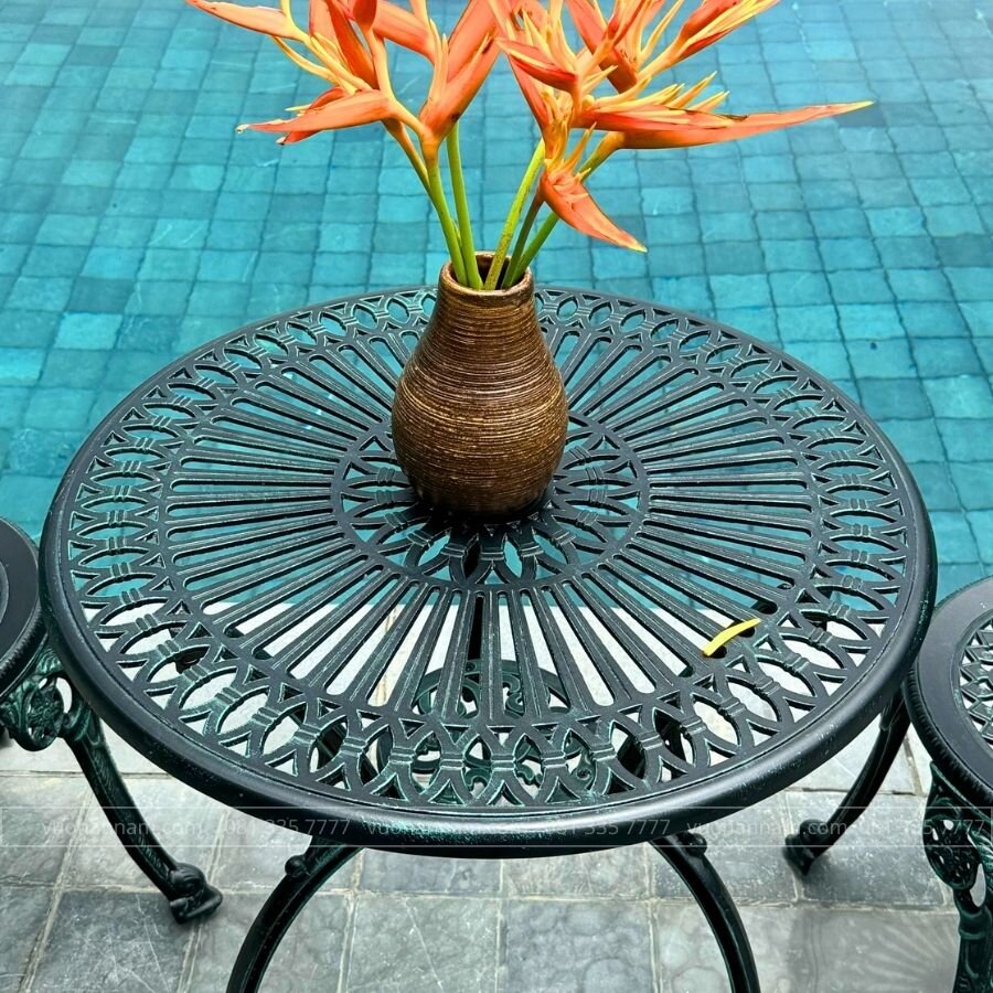 Bộ bàn ghế ban công BG-28X màu xanh bàn D65cm - Ảnh 3