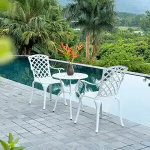 Bộ bàn ghế ban công BG21-D60T màu trắng bàn D60cm