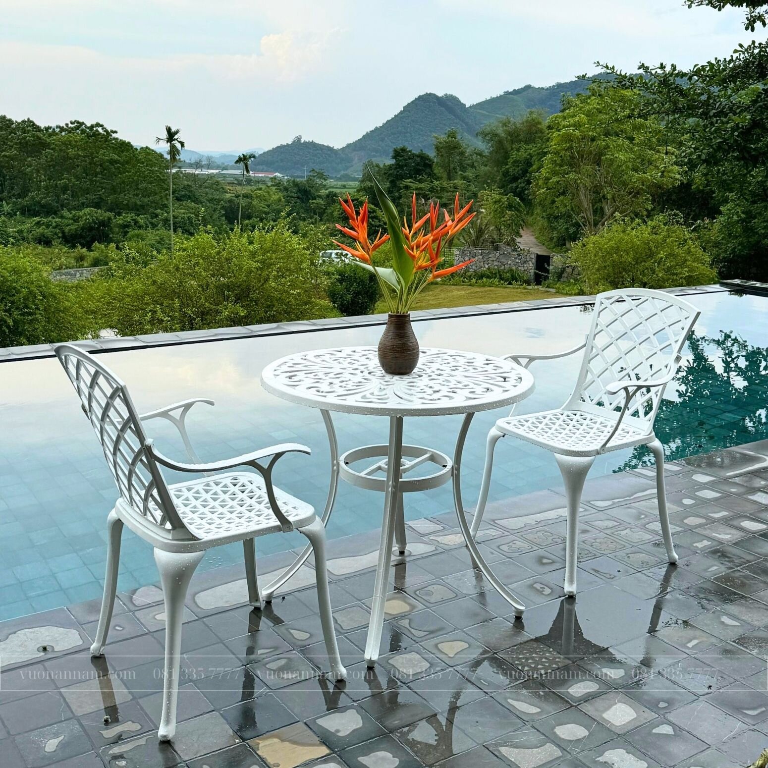 Bộ bàn ghế ban công BG21-D83T màu trắng bàn D83cm - Ảnh 4