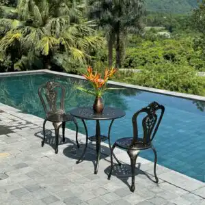 Bộ bàn ghế ban công nhôm đúc BG02-D65N màu nâu bàn D65cm