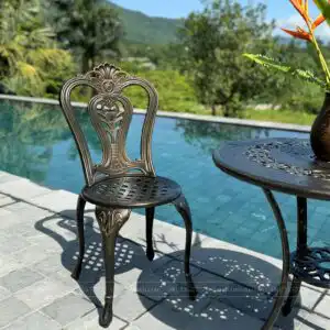 Alternative view of Bộ bàn ghế ban công nhôm đúc BG02-D65N màu nâu bàn D65cm