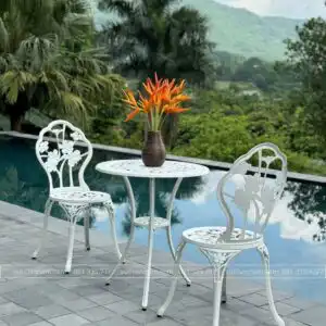 Bộ bàn ghế ban công BG-27T màu trắng D60cm
